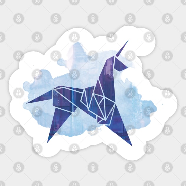 Watercolor Origami Unicorn Blade Runner-Inspired Fan Art Sticker by RetroGeek